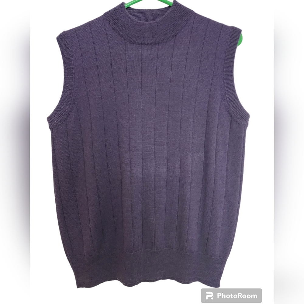 Harve Bernard Purple Mock Turtleneck Sleeveless Knit Top Sweater SZ Large